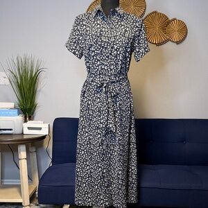 Code x Mode Floral Navy Blue Button Front Midi Dress size Small